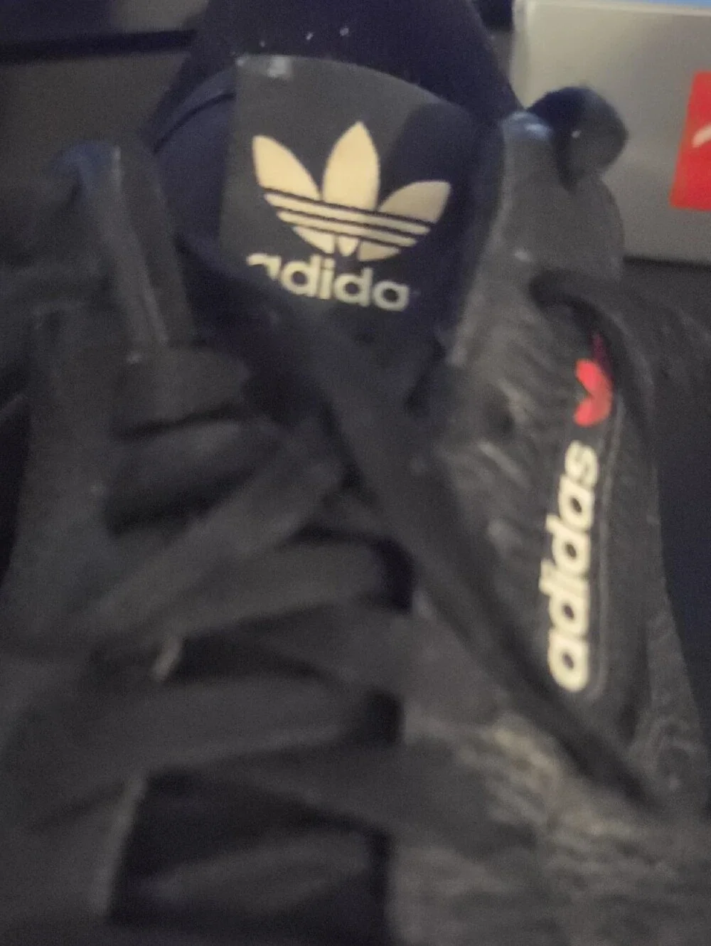 adidas Men’s Black Leather Sneakers with Red Stripe